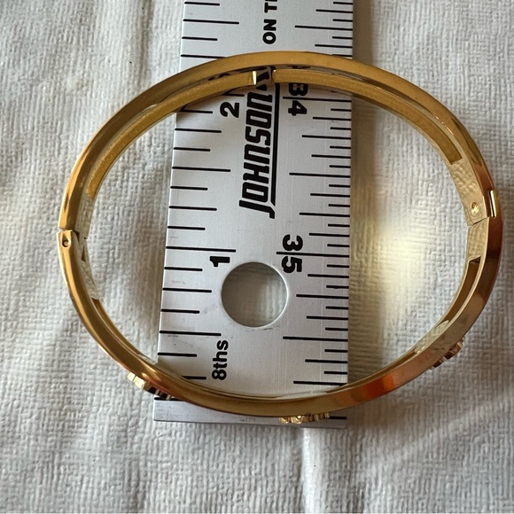 Gold-Tone Hinged Bracelet with Enamel and White Flower Accent - Picture 3 of 6